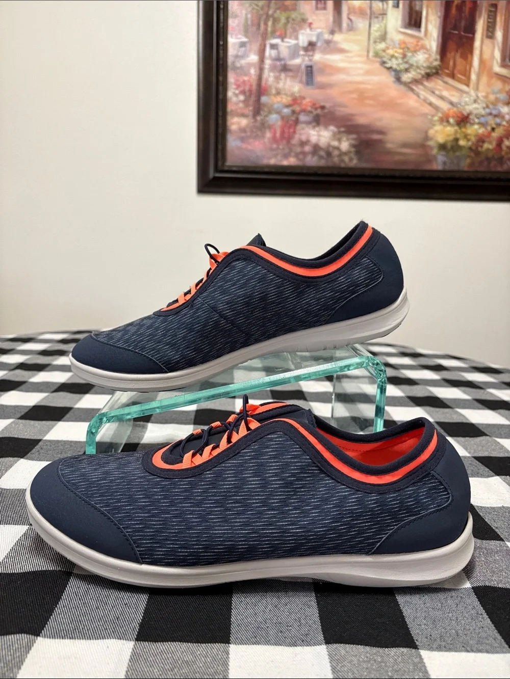 Clarks Cloudsteppers Dowling Pearl Walking Shoes Bungee Lace Navy Orange Size 12